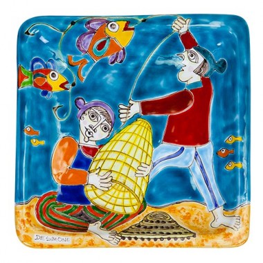 Piatto Quadrato 24x24 DS 32 Pescatori con rete Piatto Quadrato 24x24 DS 32 Pescatori con rete